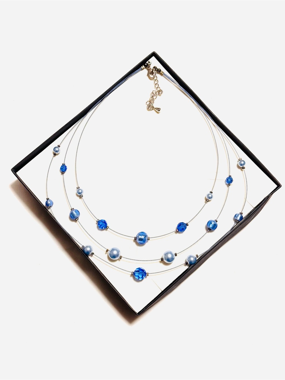 Elegant Multi-Strand Blue Bead Necklace Handcrafted in France By Perles Création